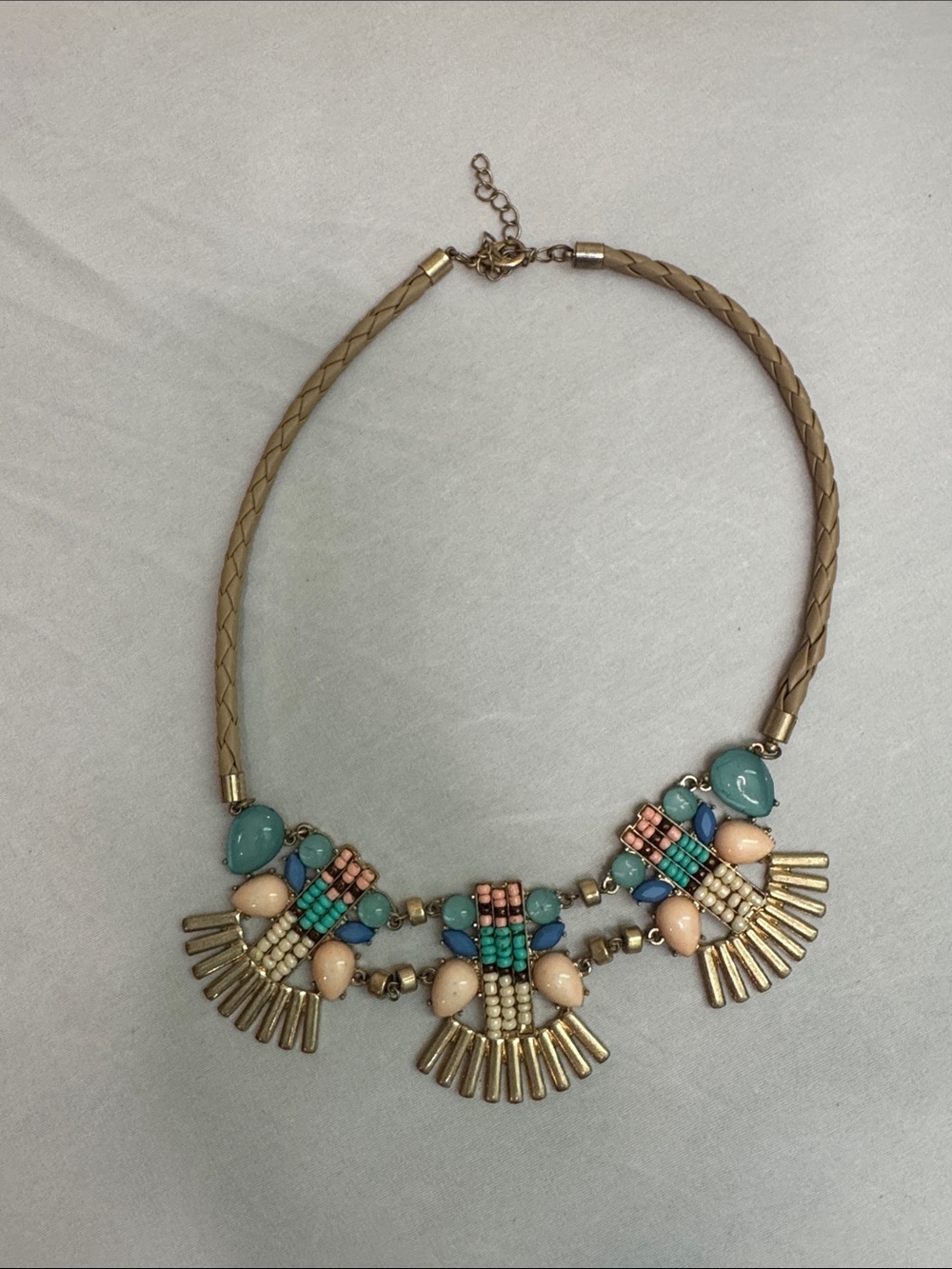 Boho Statement Necklace in Teal and Peach